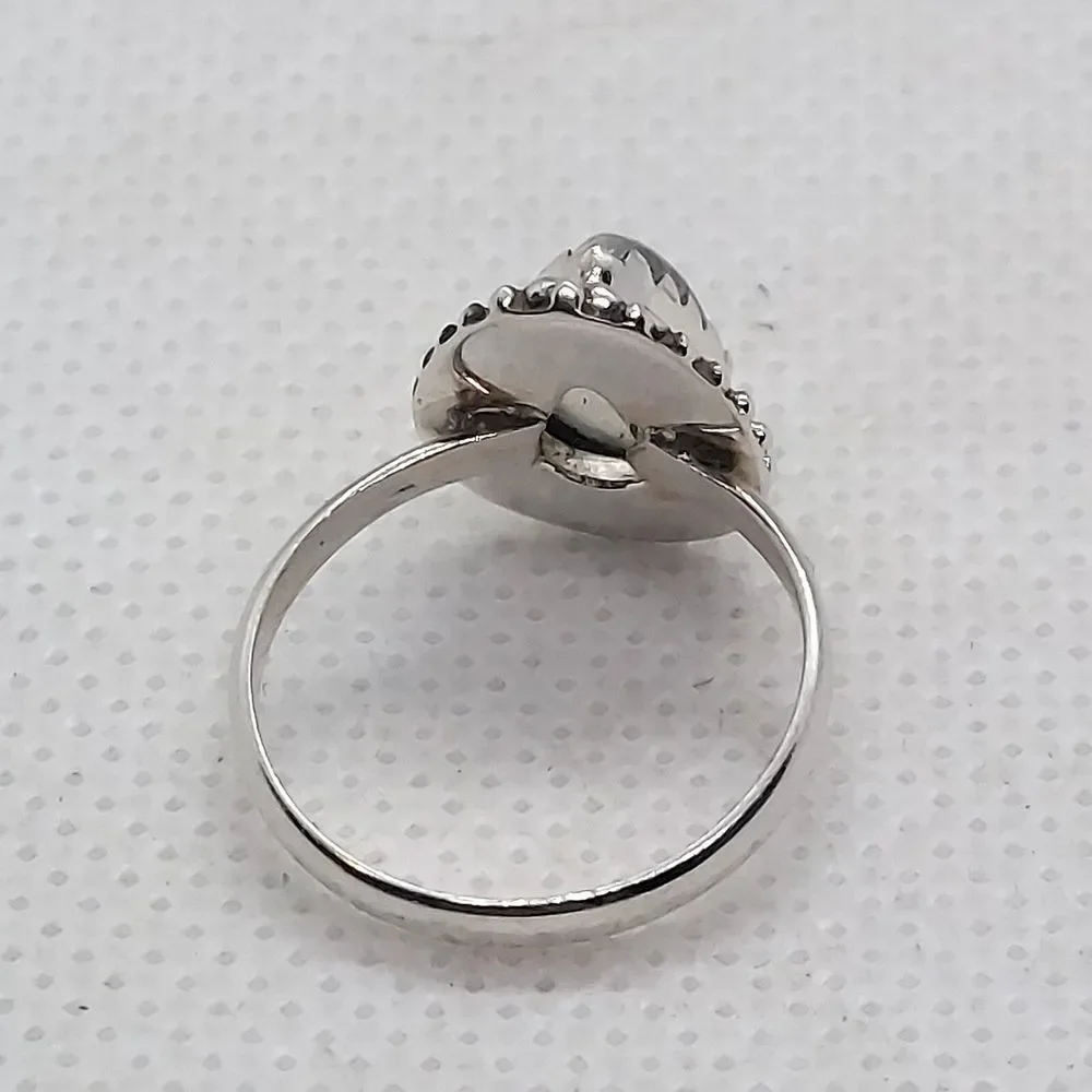 Ring 925 Sterling‎ Silver blue flash moonstone size 5